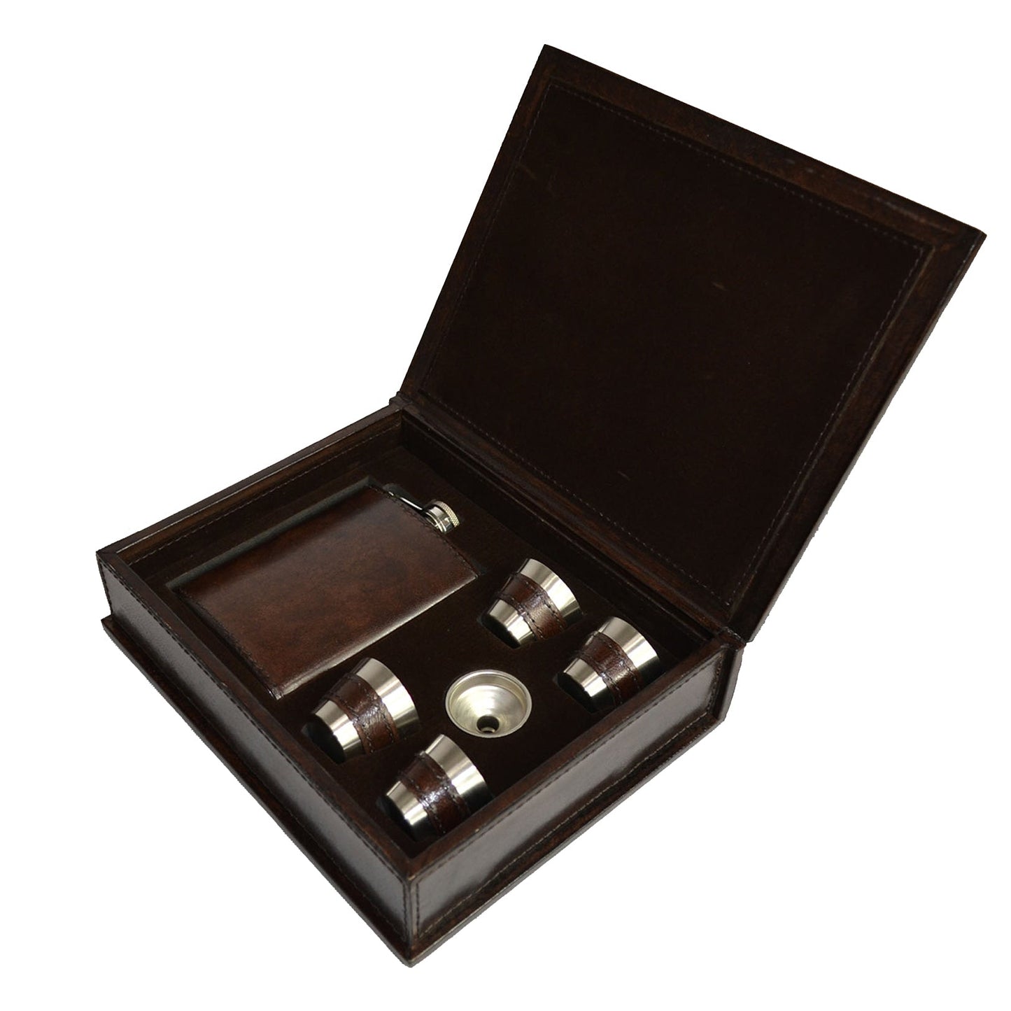 6 Piece 236ml Leather Hip Flask Box Set - Notbrand