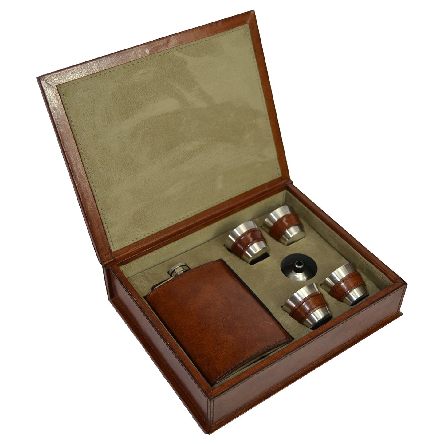 6 Piece 236ml Leather Hip Flask Box Set - Notbrand