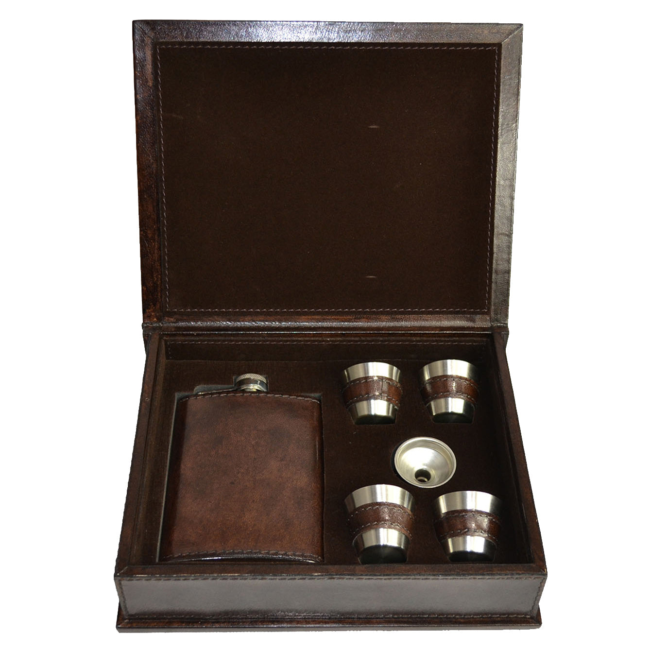 6 Piece 236ml Leather Hip Flask Box Set - Notbrand