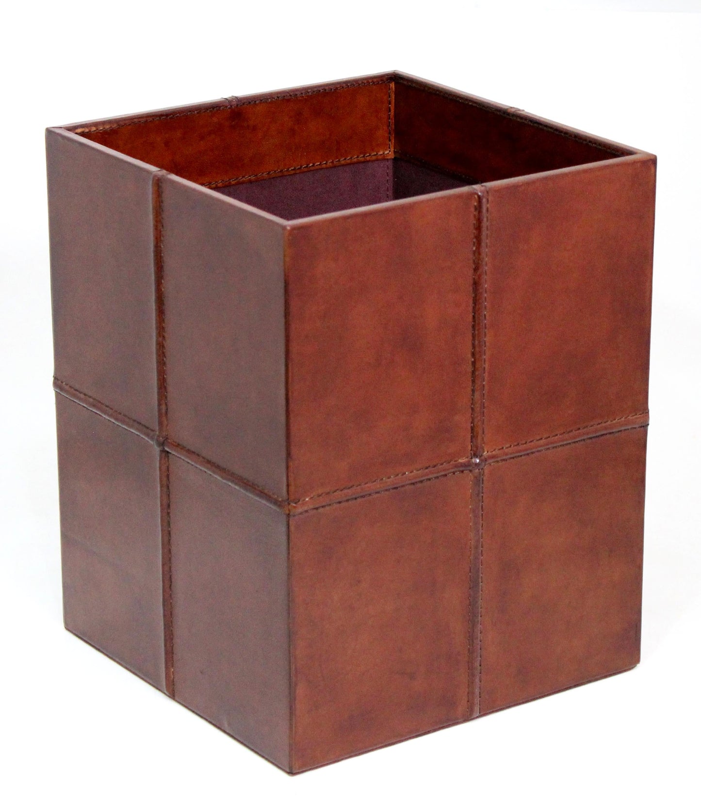 Tan Leather Open Top Square Bin - Notbrand