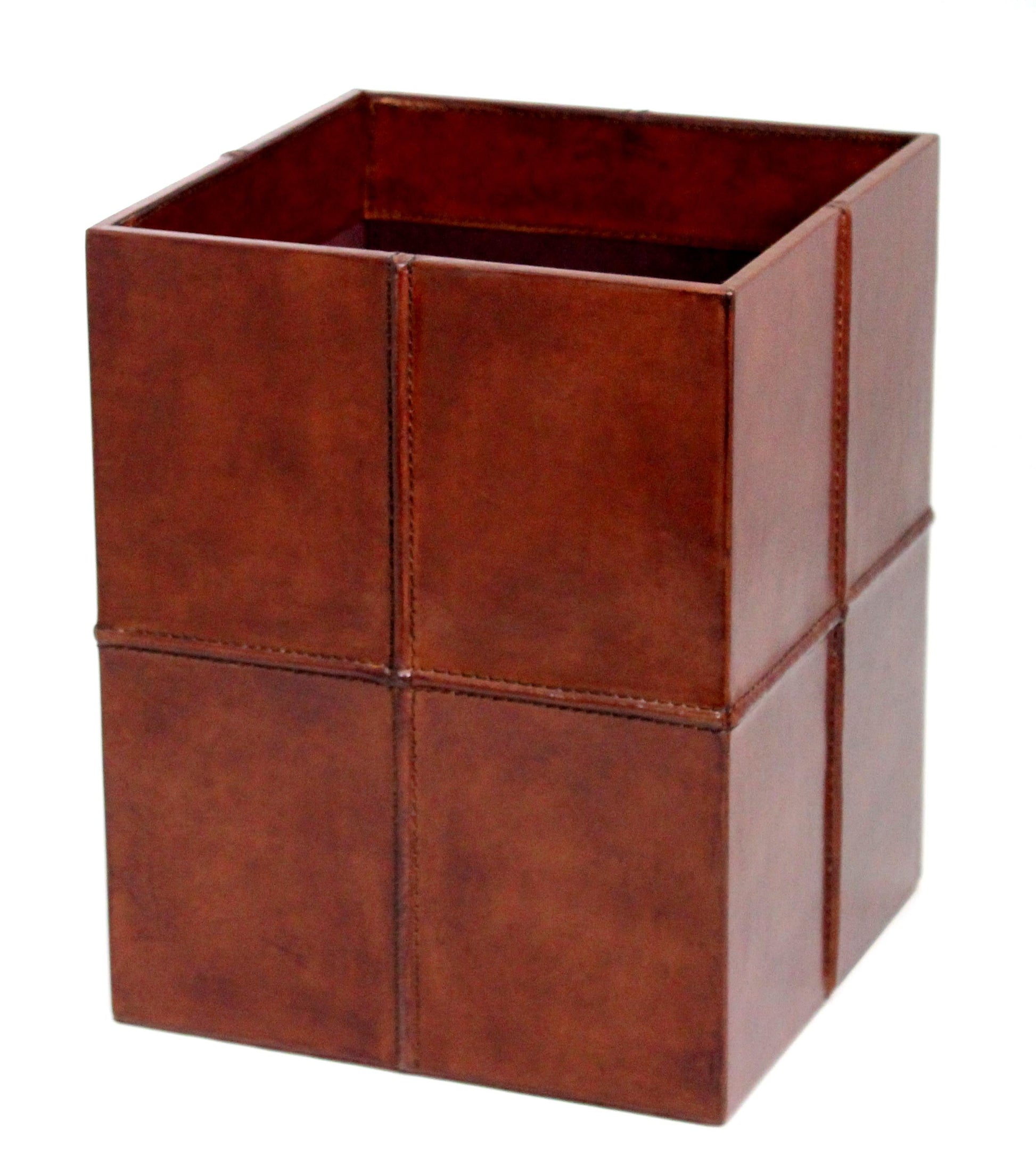 Tan Leather Open Top Square Bin - Notbrand