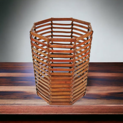 Caged Tan Leather Waste Bin - Notbrand