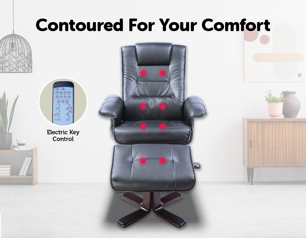 PU Leather Massage Chair Recliner Ottoman Lounge Remote - Notbrand