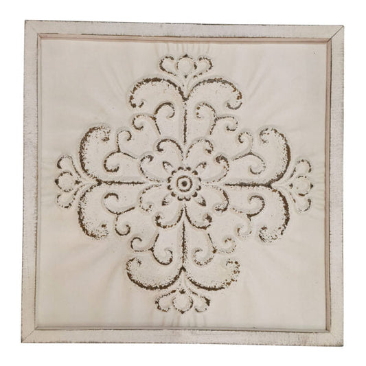 French Provincial Fleur Square Wall Art - Distressed White - Notbrand