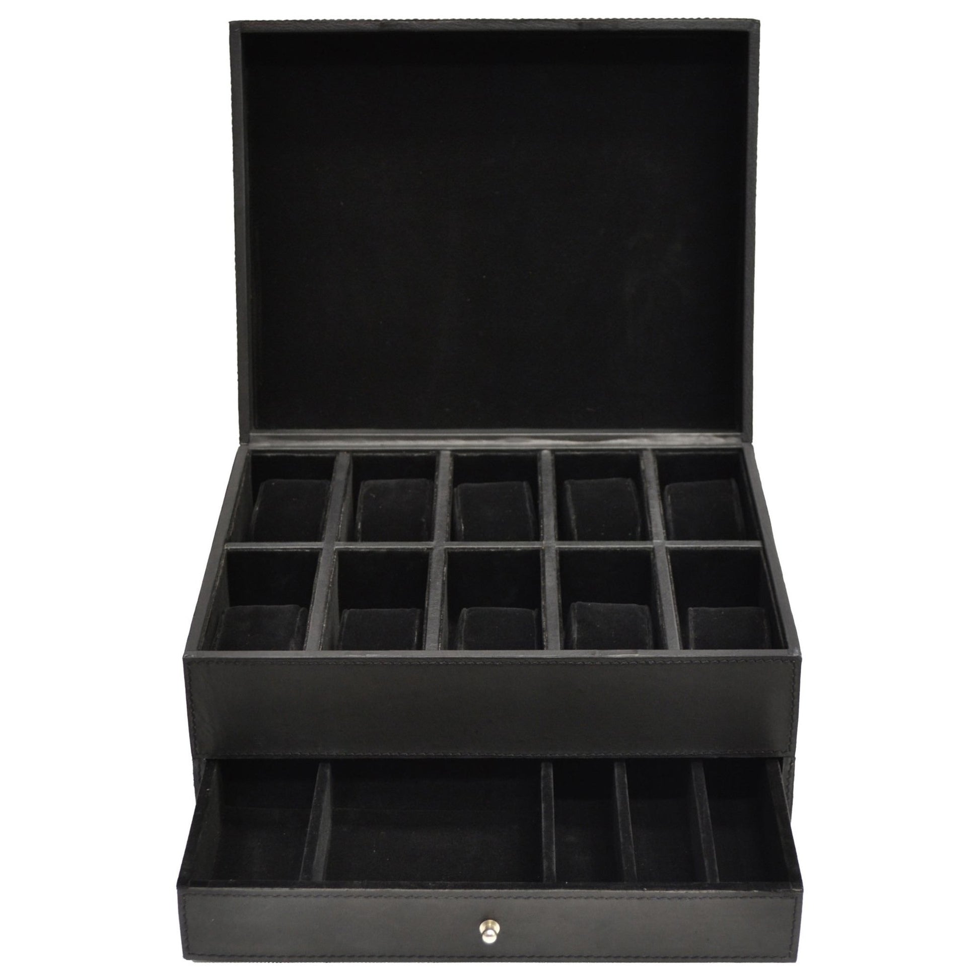 Balrus Leather Watch Holder & Jewellery Drawer - Black - Notbrand