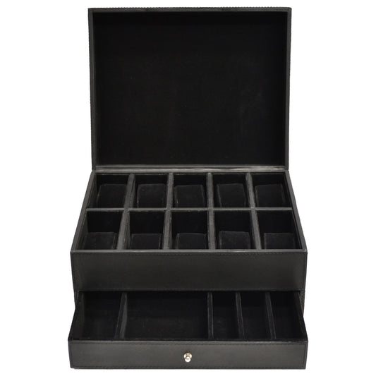 Balrus Leather Watch Holder & Jewellery Drawer - Black - Notbrand