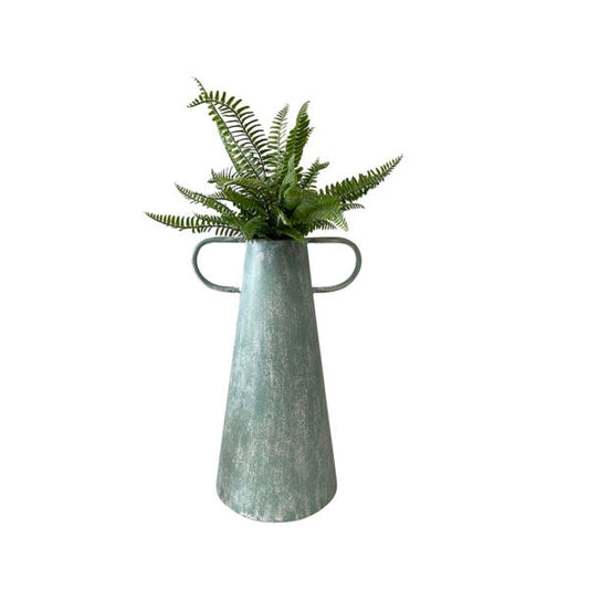 Contemporary Coastal Metal Urn - Distressed Aqua-Green - Notbrand