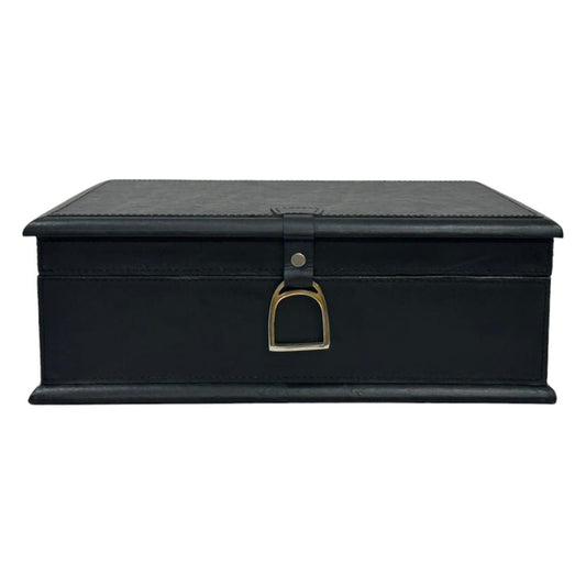 Afio Black Leather Jewellery Box with Stirrups - NotBrand