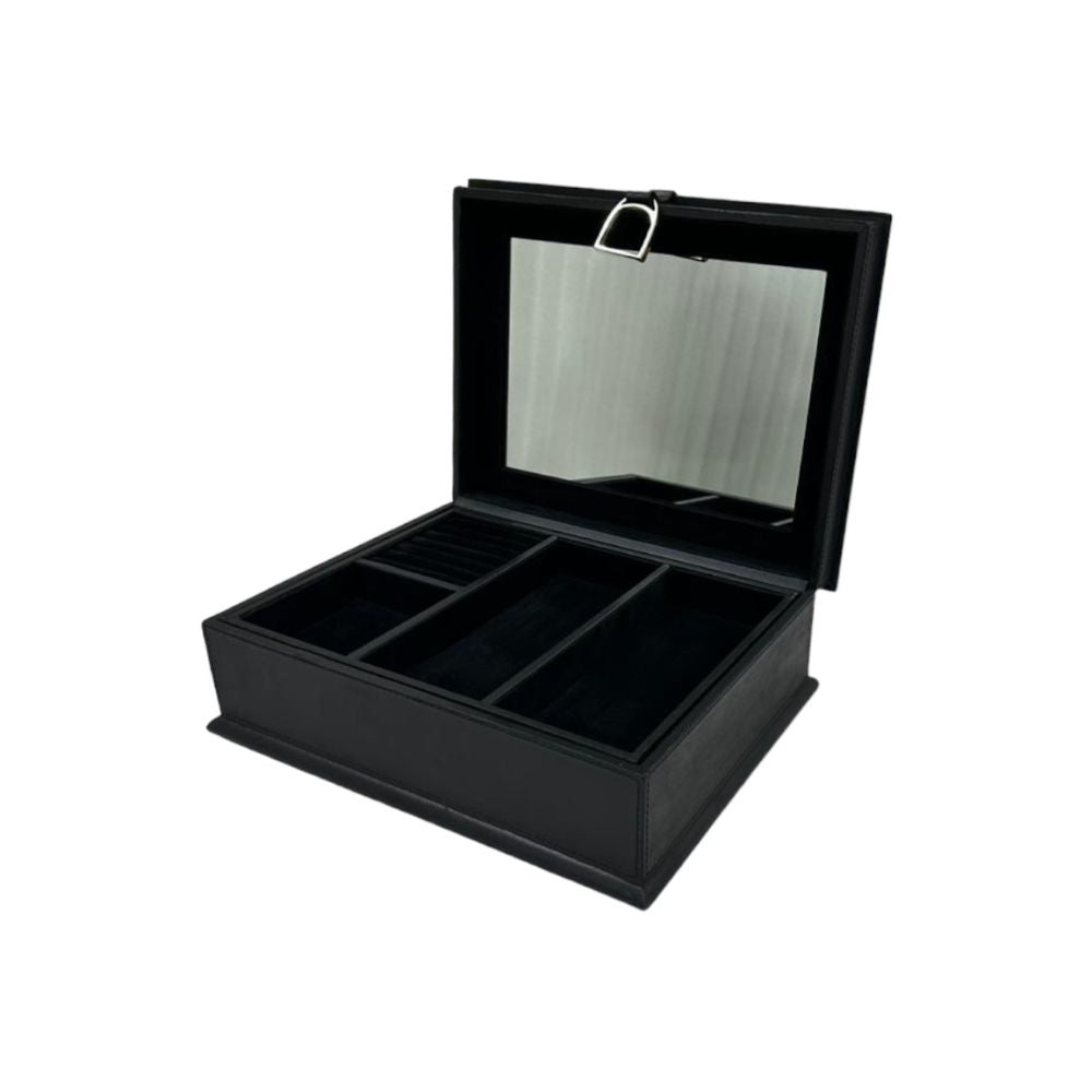 Afio Black Leather Jewellery Box with Stirrups - NotBrand