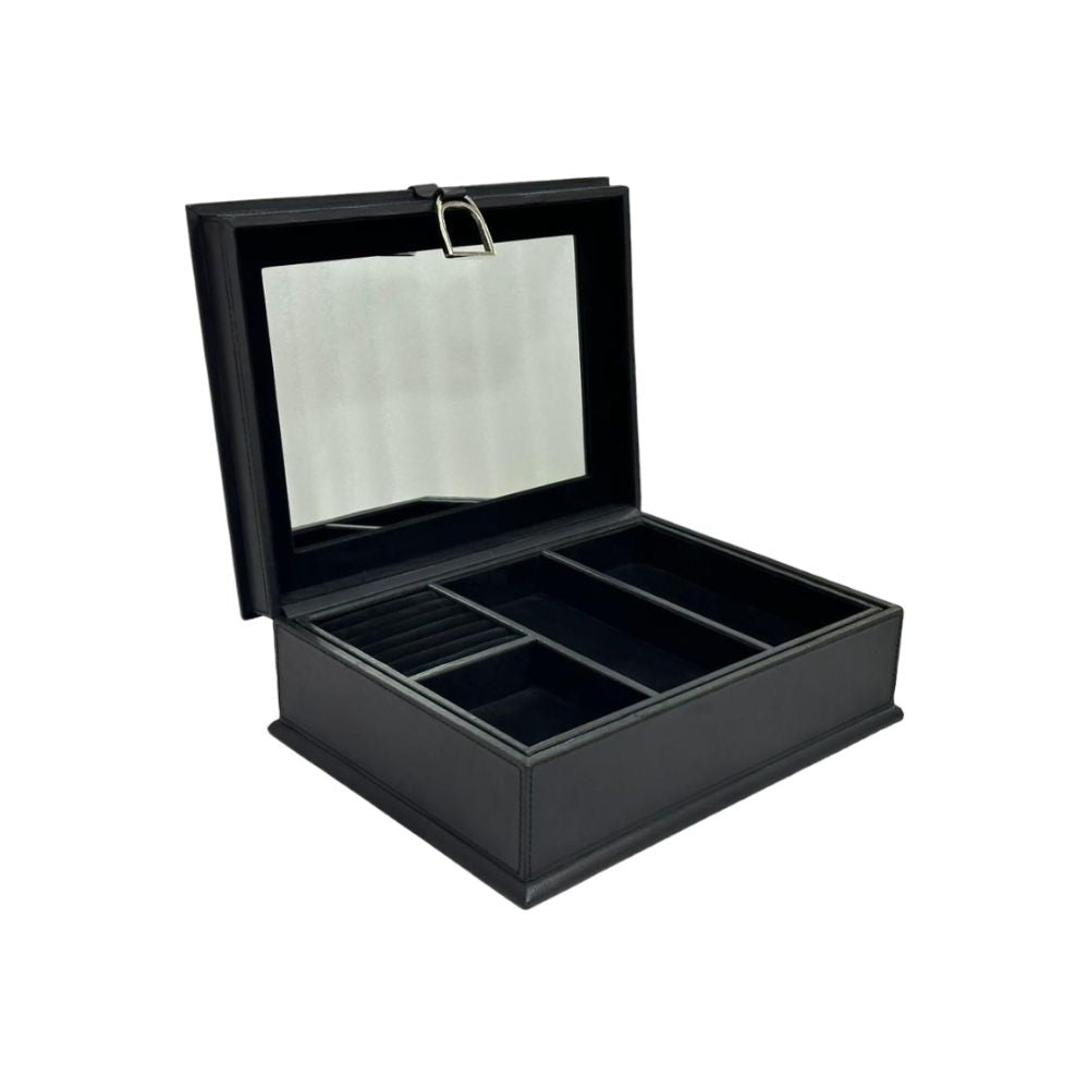 Afio Black Leather Jewellery Box with Stirrups - NotBrand