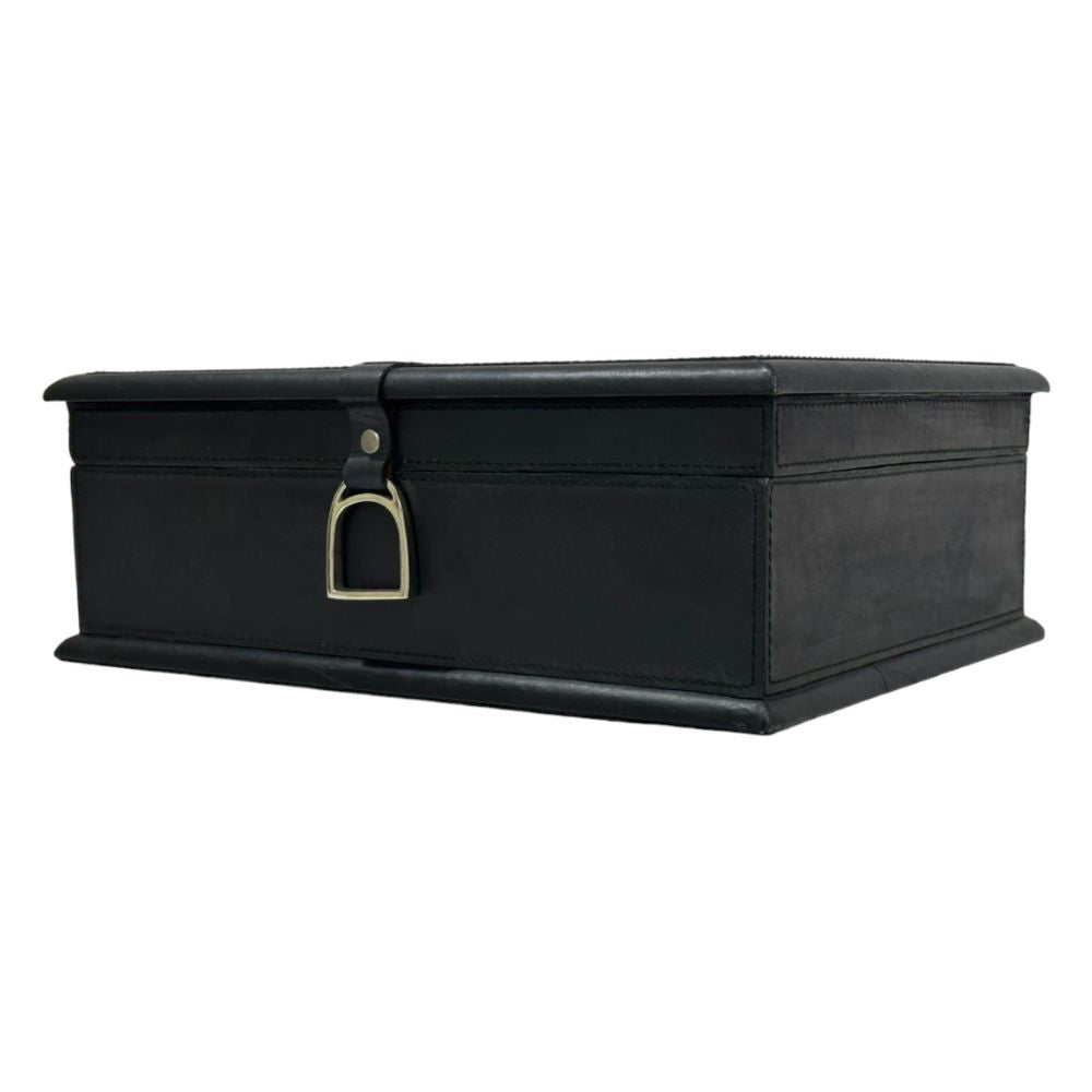 Afio Black Leather Jewellery Box with Stirrups - NotBrand