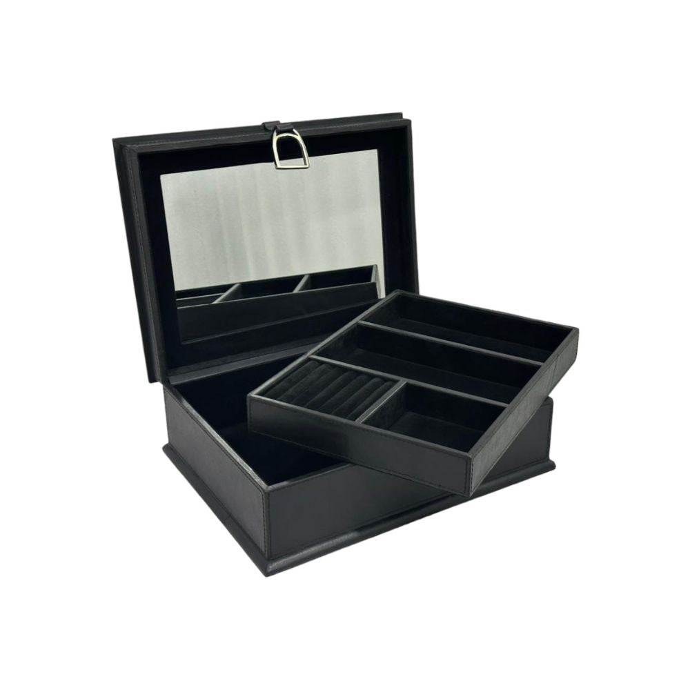 Afio Black Leather Jewellery Box with Stirrups - NotBrand