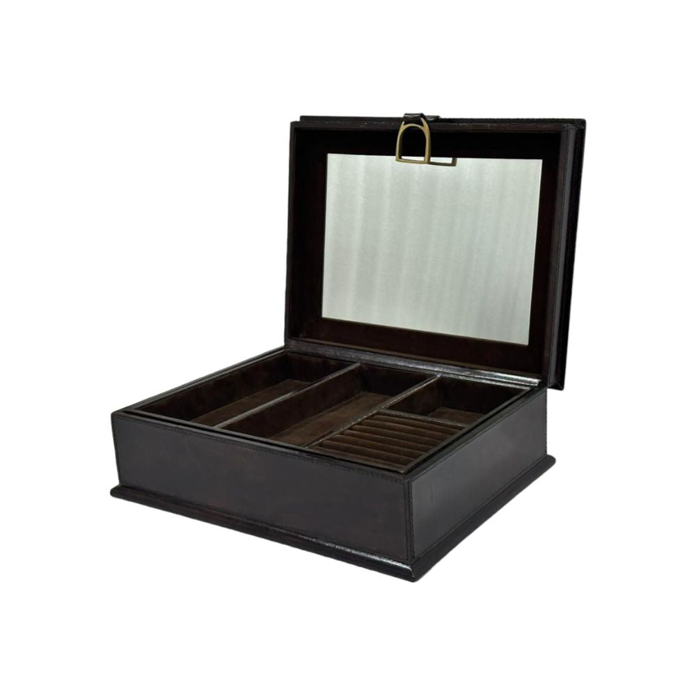 Afio Dark Leather Jewellery Box with Stirrups - NotBrand