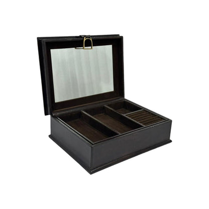 Afio Dark Leather Jewellery Box with Stirrups - NotBrand