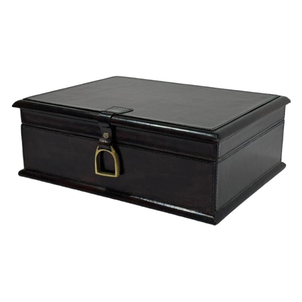 Afio Dark Leather Jewellery Box with Stirrups - NotBrand