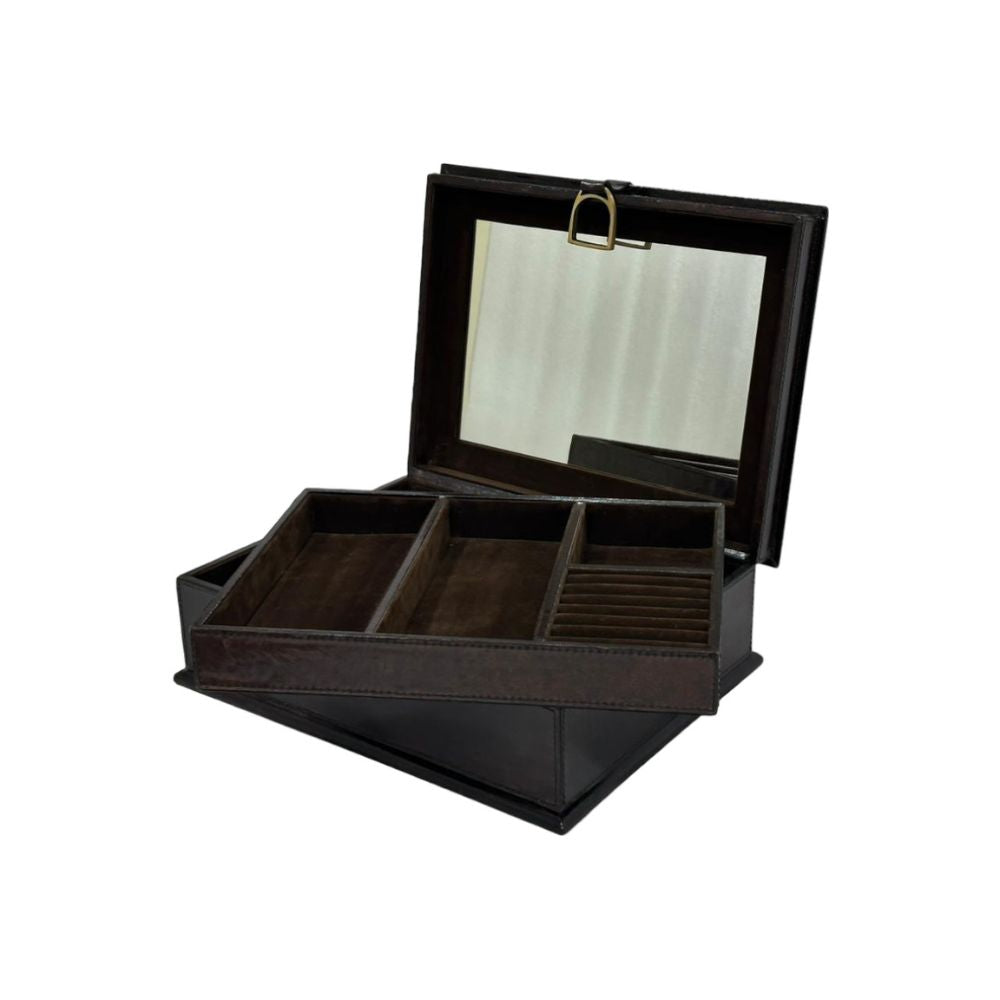 Afio Dark Leather Jewellery Box with Stirrups - NotBrand