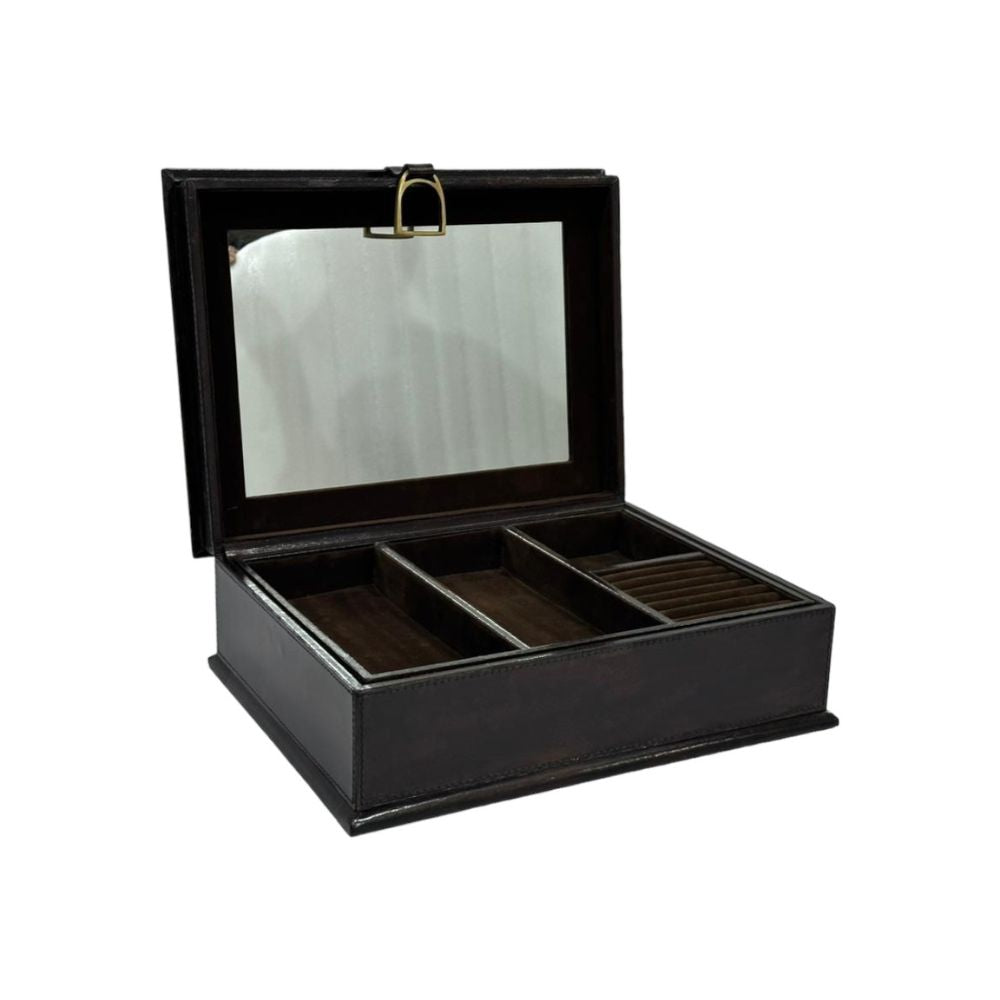 Afio Dark Leather Jewellery Box with Stirrups - NotBrand