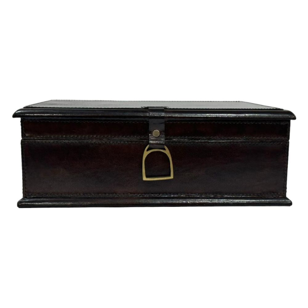 Afio Dark Leather Jewellery Box with Stirrups - NotBrand