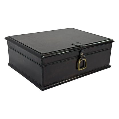 Afio Dark Leather Jewellery Box with Stirrups - NotBrand