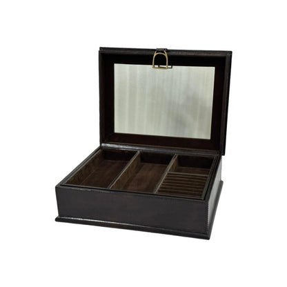 Afio Dark Leather Jewellery Box with Stirrups - NotBrand