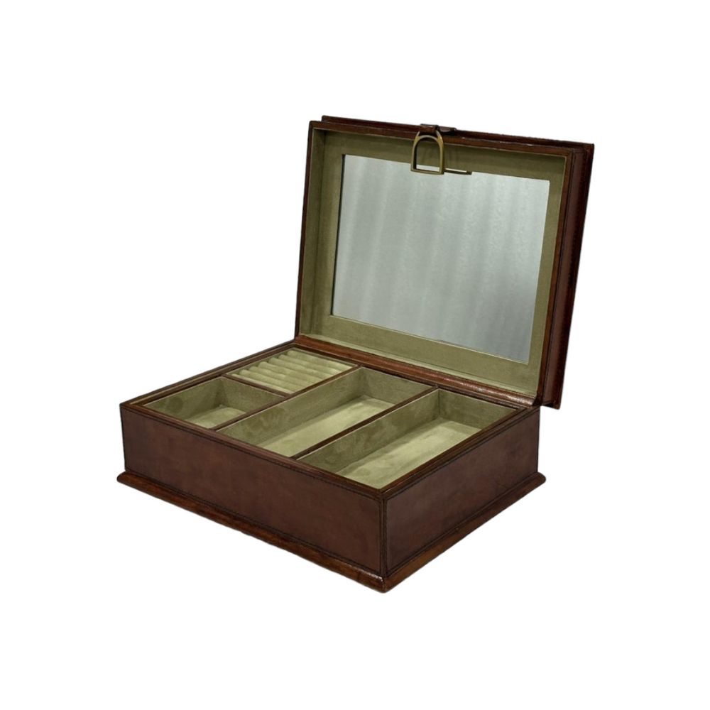 Afio Tan Leather Jewellery Box with Stirrups - NotBrand