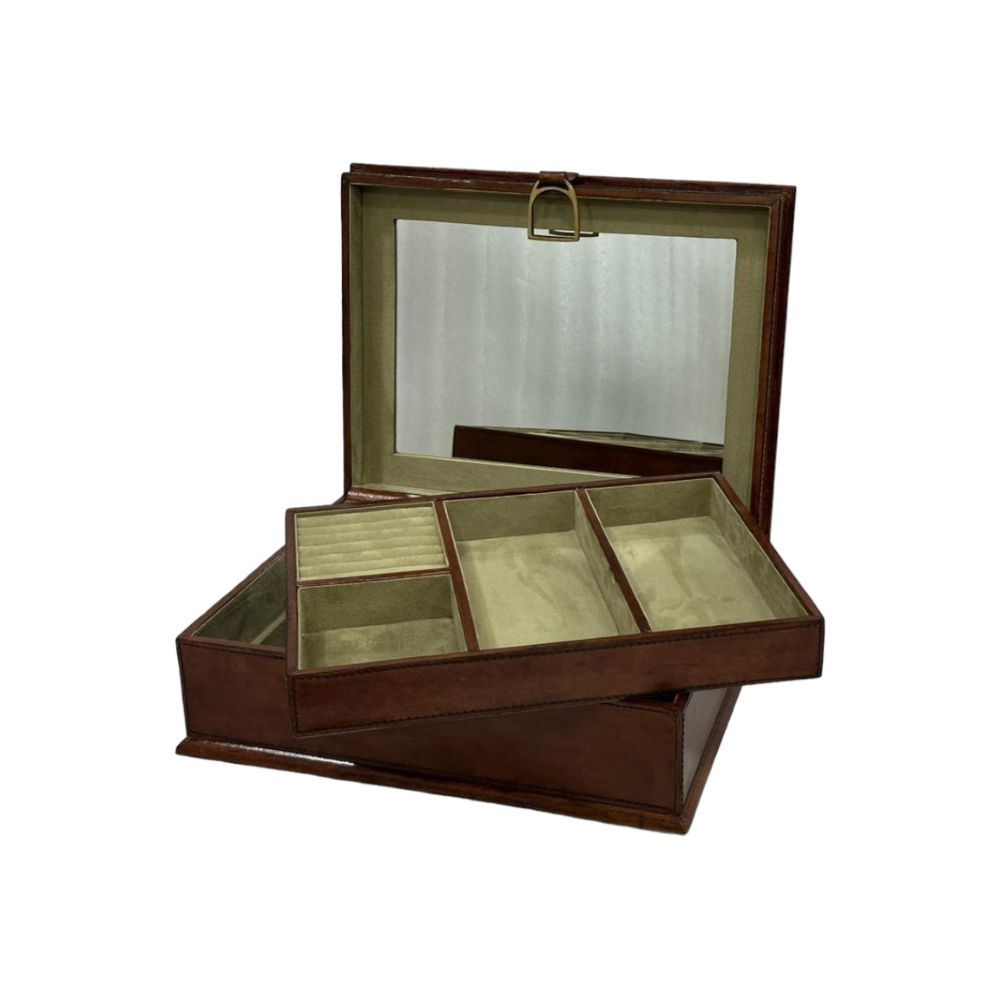 Afio Tan Leather Jewellery Box with Stirrups - NotBrand