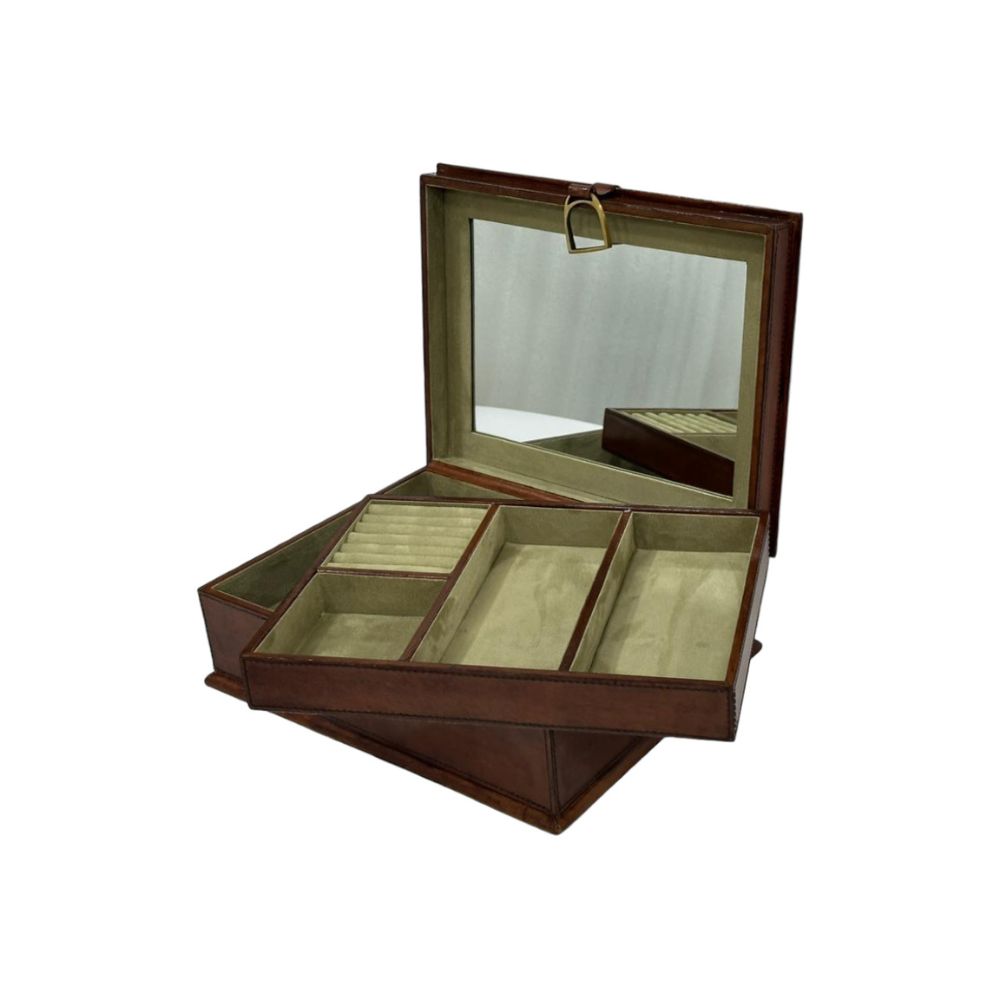 Afio Tan Leather Jewellery Box with Stirrups - NotBrand