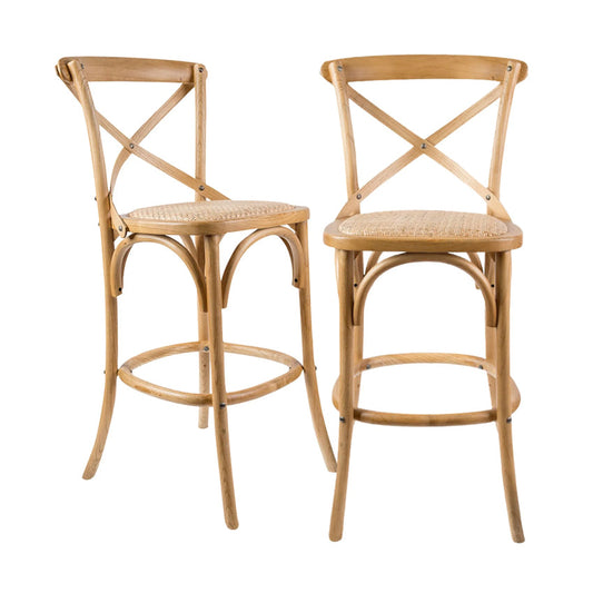 Aster Crossback Rattan Dining Chair in Solid Birch Timber Oak- Set of 2 - Notbrand