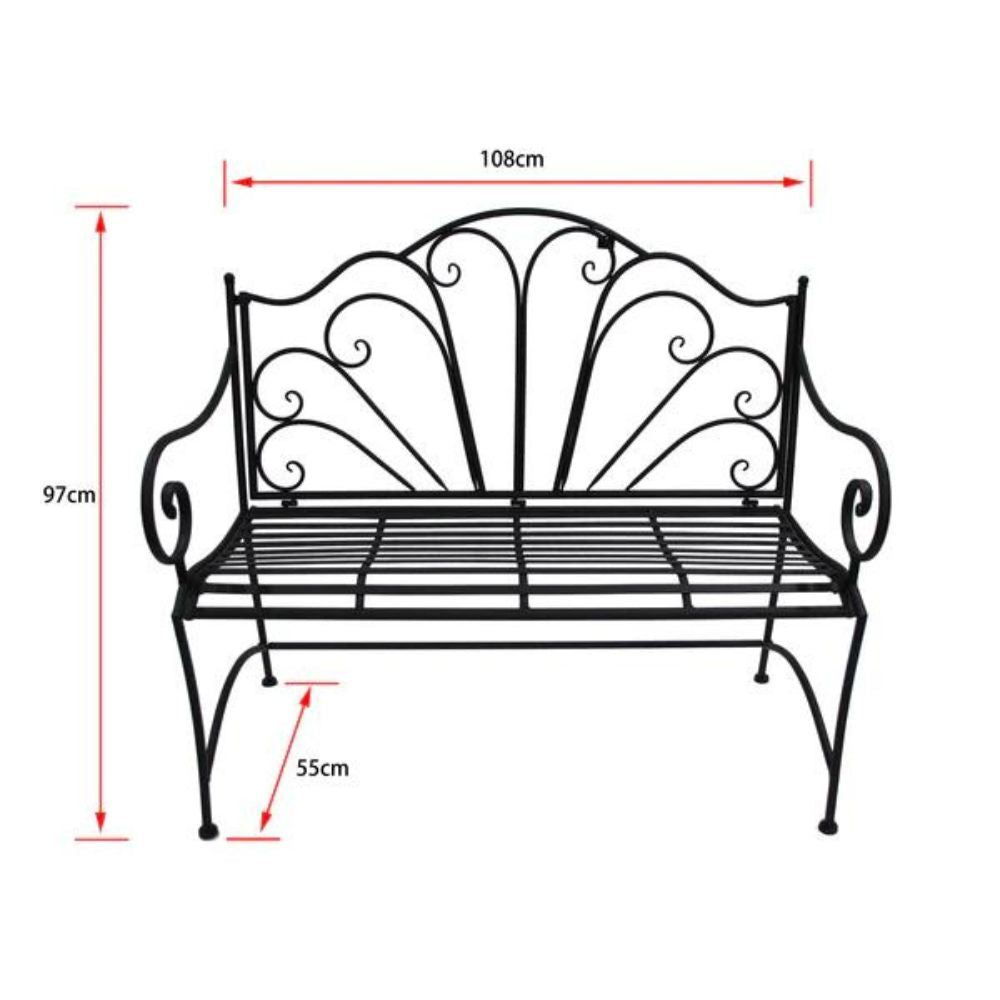 Ava Metal Steel Outdoor Seat Bench - Black - NotBrand