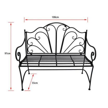 Ava Metal Steel Outdoor Seat Bench - Black - NotBrand