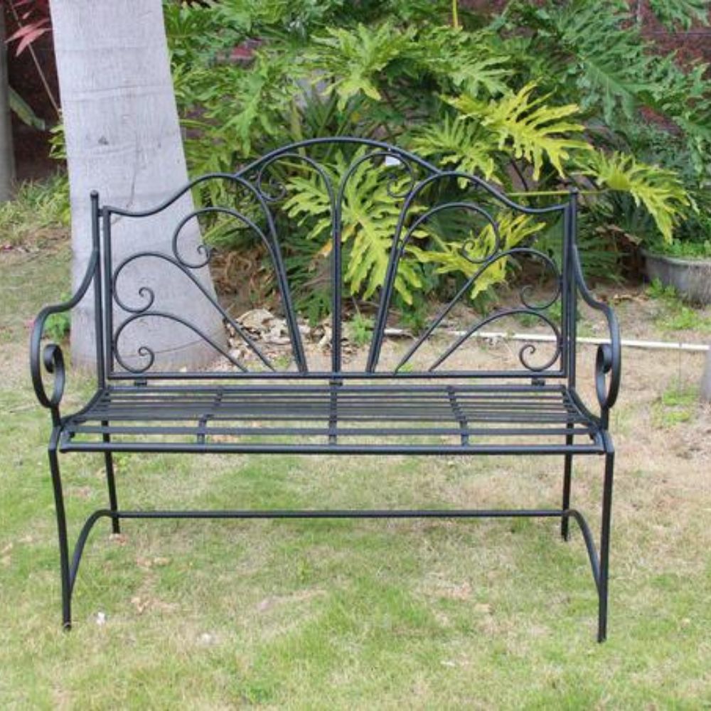 Ava Metal Steel Outdoor Seat Bench - Black - NotBrand