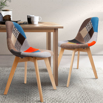 Artiss Retro Beech Fabric Dining Chair in Multi Colour - Set of 2 - Notbrand