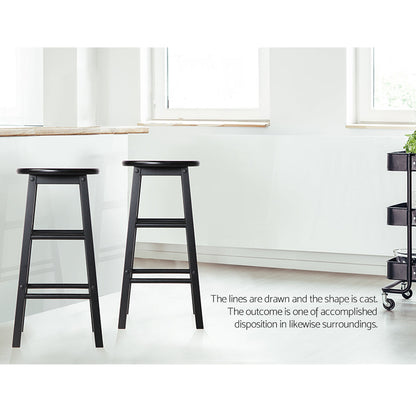 Artiss Beech Wood Backless Bar Stools in Black - Set of 2 - Notbrand