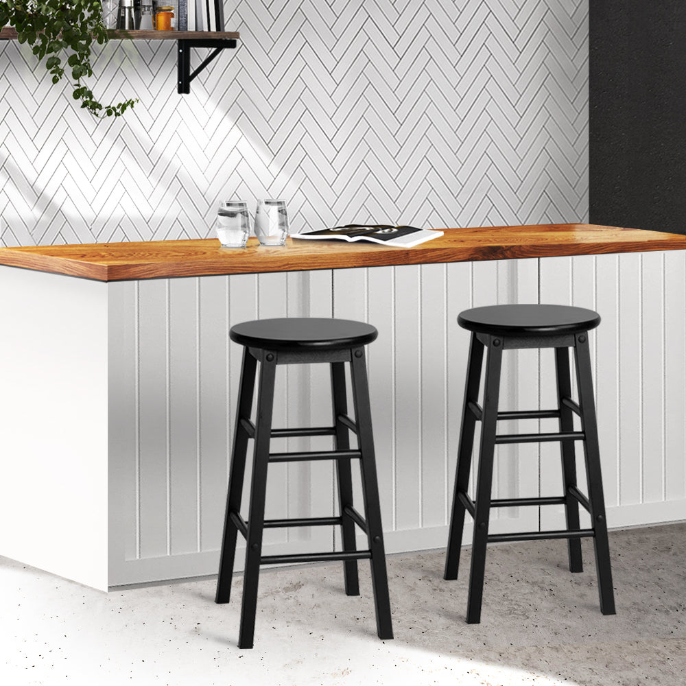 Artiss Beech Wood Backless Bar Stools in Black - Set of 2 - Notbrand