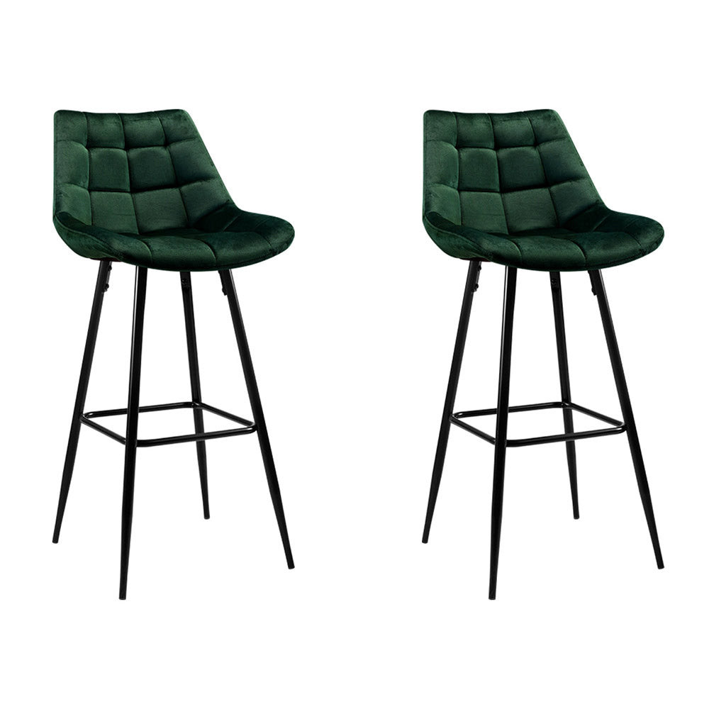 Artiss Set of 2 Velvet Bar Stools - Green - Notbrand