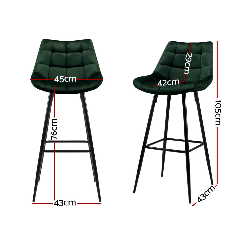 Artiss Set of 2 Velvet Bar Stools - Green - Notbrand