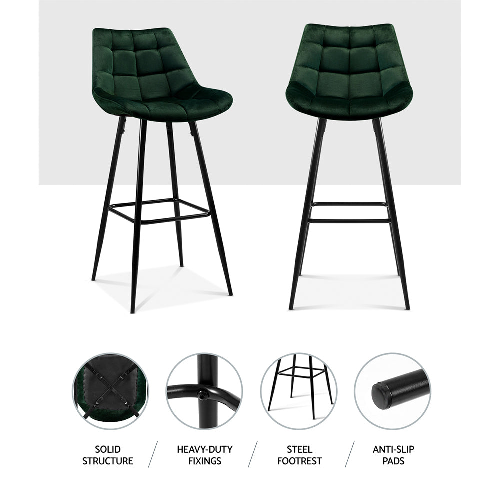 Artiss Set of 2 Velvet Bar Stools - Green - Notbrand