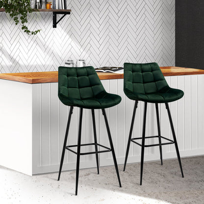 Artiss Set of 2 Velvet Bar Stools - Green - Notbrand