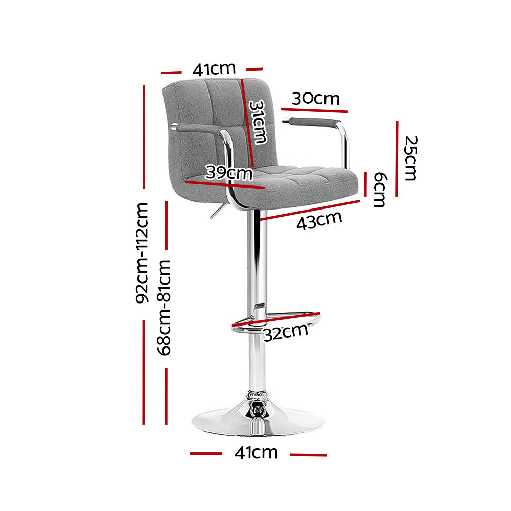 Artiss Set of 2 Bar Stools Gas lift Swivel - Steel and Grey - Notbrand