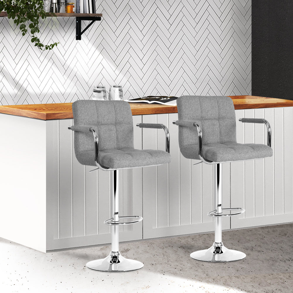 Artiss Set of 2 Bar Stools Gas lift Swivel - Steel and Grey - Notbrand