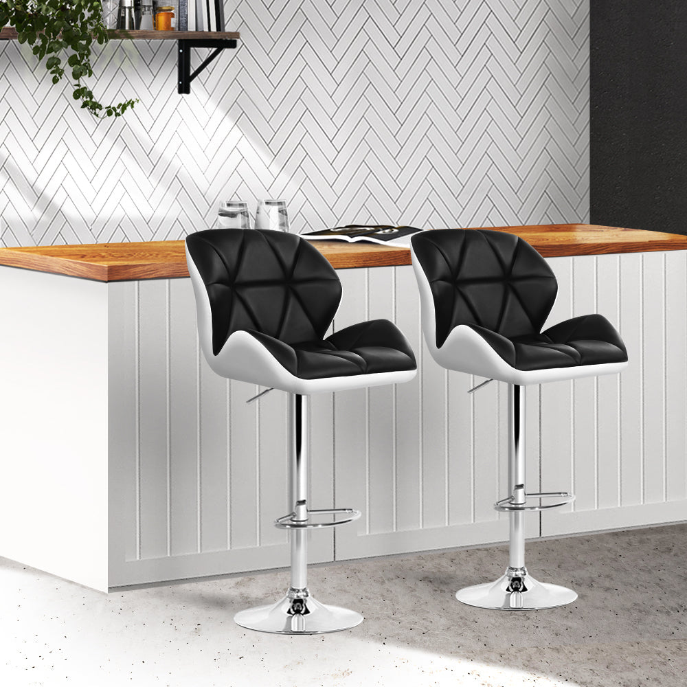 Artiss Kitchen Bar Stools in White, Black & Chrome - Set of 2 - Notbrand