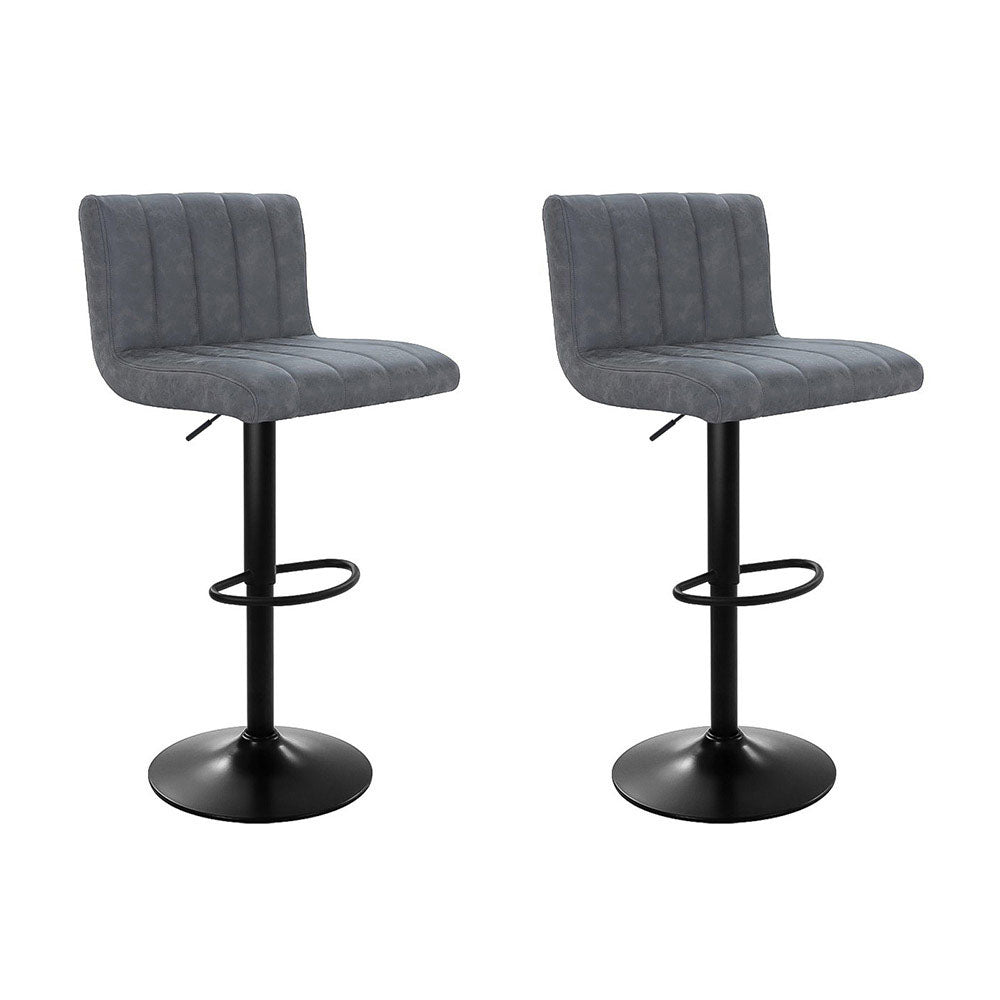 Artiss Set of 2 Bar Stools PU Leather Line Style - Grey - Notbrand