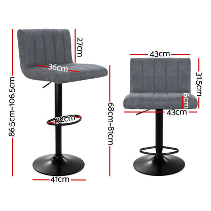 Artiss Set of 2 Bar Stools PU Leather Line Style - Grey - Notbrand