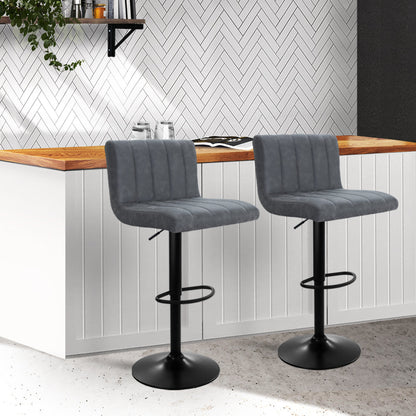 Artiss Set of 2 Bar Stools PU Leather Line Style - Grey - Notbrand