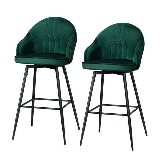 Artiss Mesial Velvet Dining Bar Stools in Green Set - 2 Pieces - Notbrand