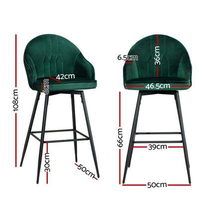 Artiss Mesial Velvet Dining Bar Stools in Green Set - 2 Pieces - Notbrand