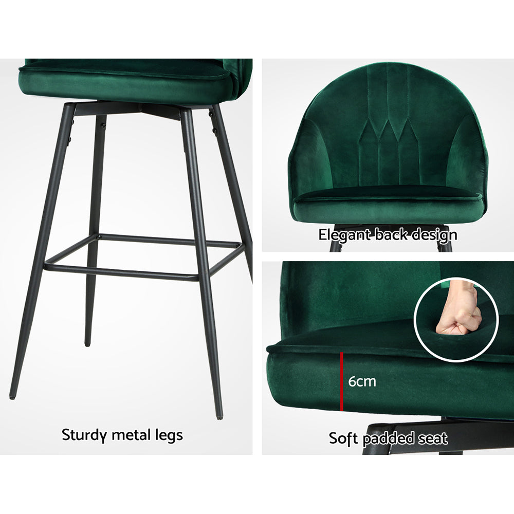 Artiss Mesial Velvet Dining Bar Stools in Green Set - 2 Pieces - Notbrand