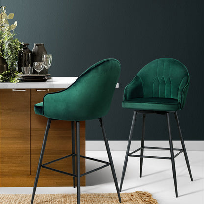 Artiss Mesial Velvet Dining Bar Stools in Green Set - 2 Pieces - Notbrand