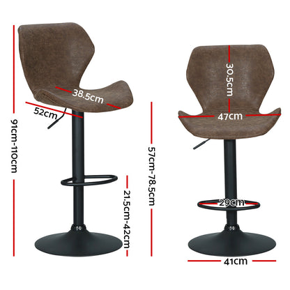 Artiss Frawley Swivel Metal Bar Stools in Brown Set - 2 Pieces - Notbrand