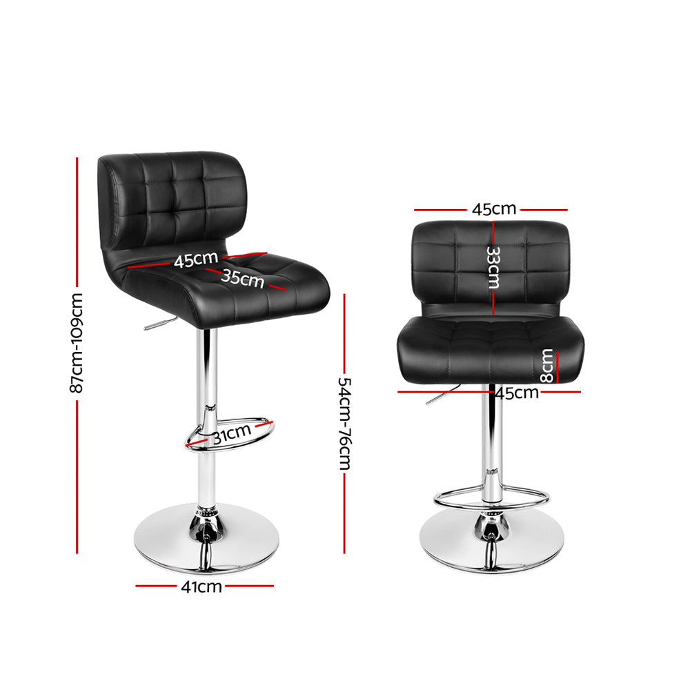 Artiss PU Leather Gas Lift Bar Stools in Black & Chrome - Set of 2 - Notbrand